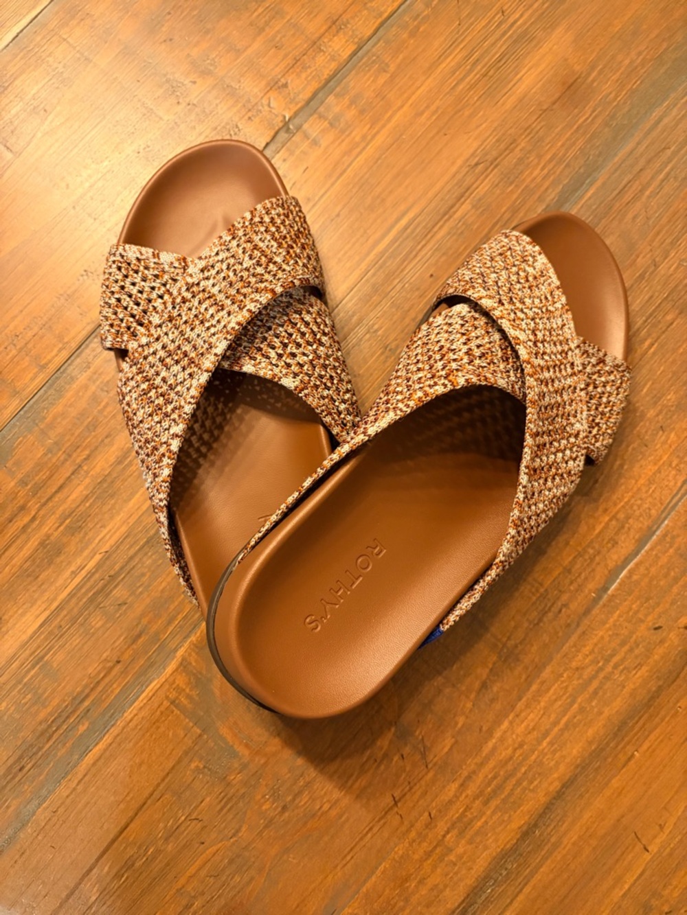 Rothy's Women's Woven Crossband Weekend Slide in Brown Tan Sz 8 Like New